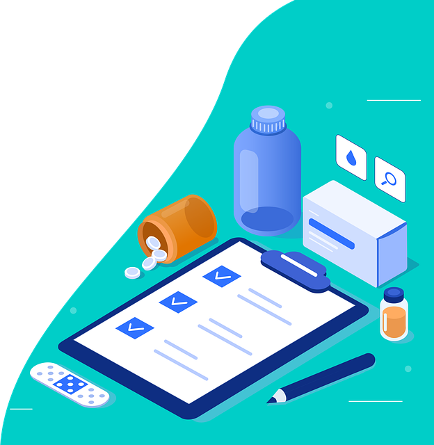 Illustration of medical tools and list of supplies.