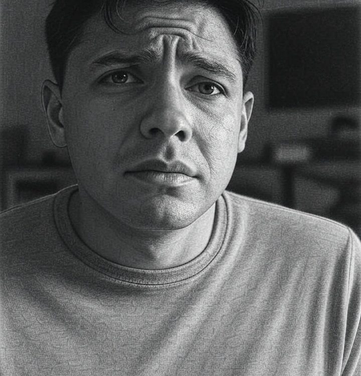 A psychoanalytic sketch of a patient with a worried expression capturing the emotional depth associated with anxiety, OCD, and trauma-related disorders